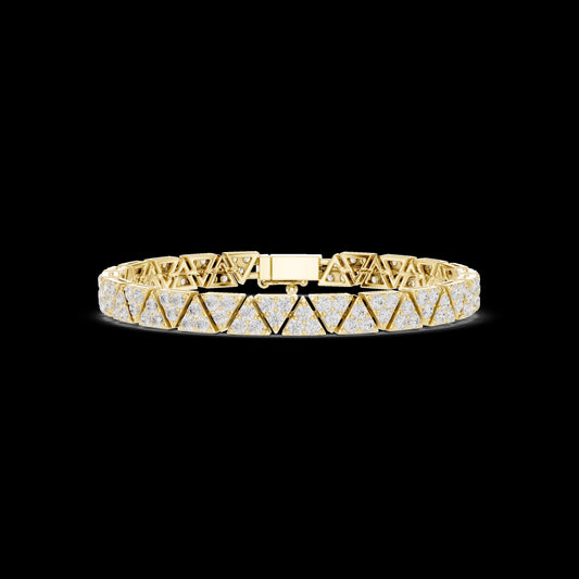 Solid Gold Triangular Link Bracelet Diamond Accent