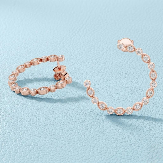Lab Grown Diamond Hoop Earring with Round Cut Diamond in shape of Marquise.