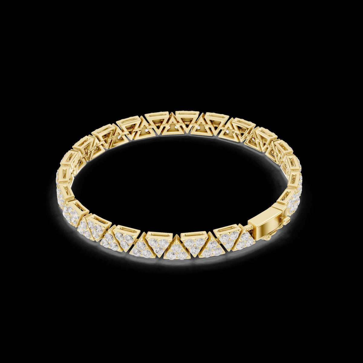 Solid Gold Triangular Link Bracelet Diamond Accent