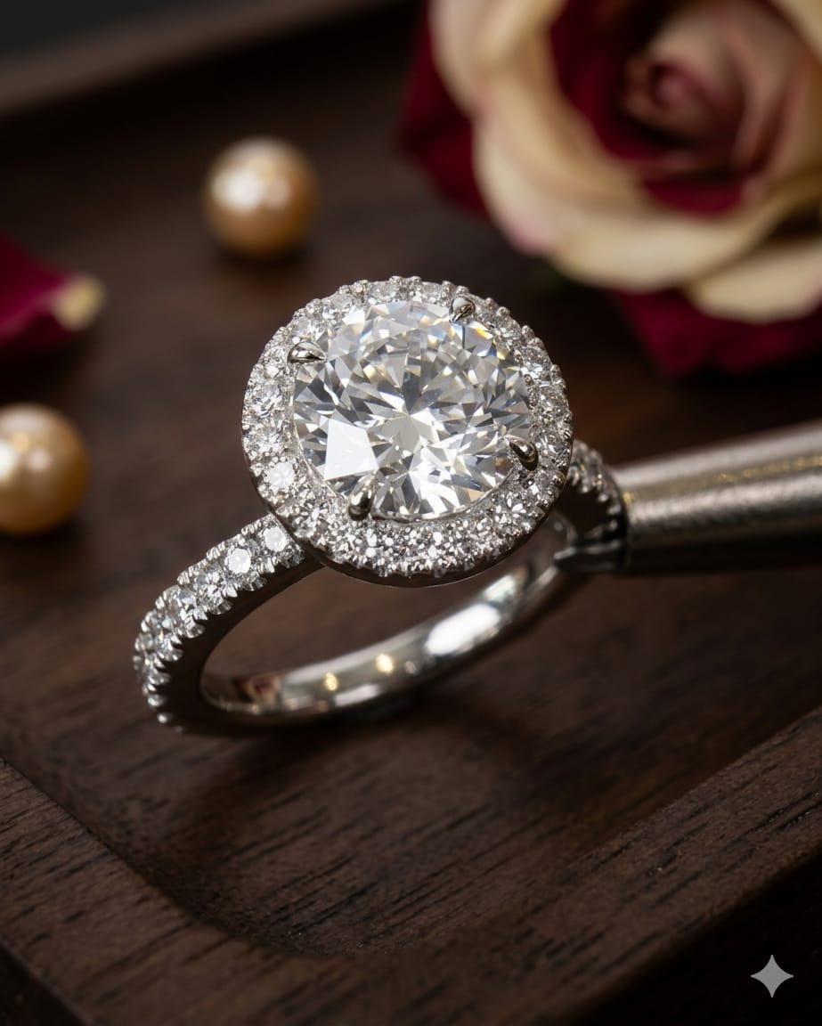 1.60 ctw Halo Lab Grown Diamond Ring, Certified Center Diamond with IGI