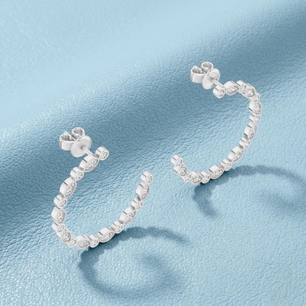 Lab Grown Diamond Hoop Earring with Round Cut Diamond in shape of Marquise.