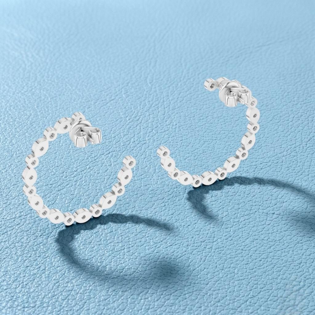 Lab Grown Diamond Hoop Earring with Round Cut Diamond in shape of Marquise.