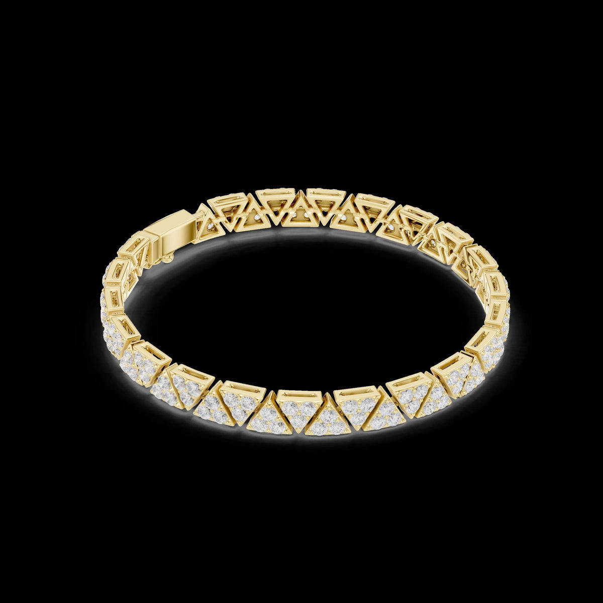 Solid Gold Triangular Link Bracelet Diamond Accent