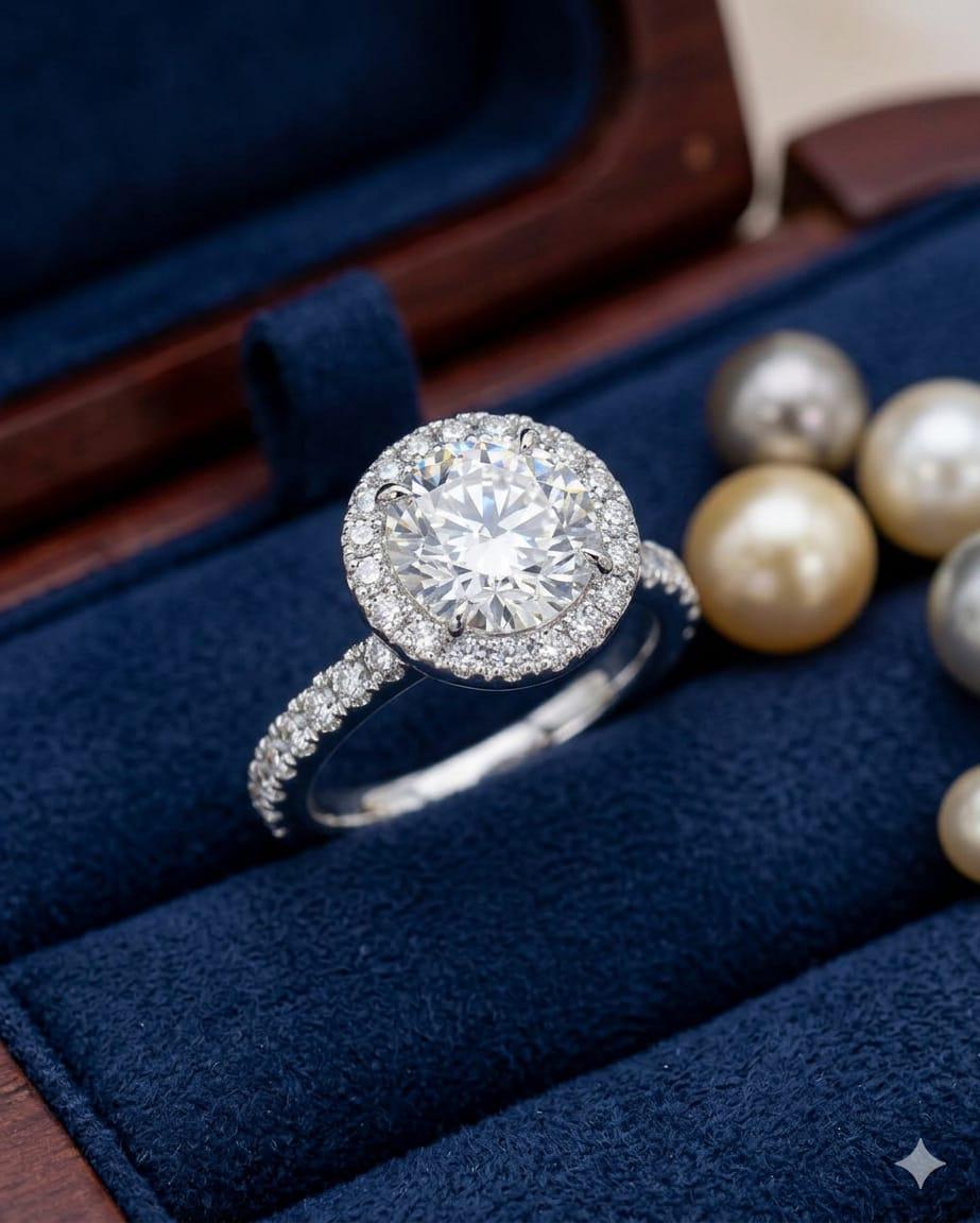 1.60 ctw Halo Lab Grown Diamond Ring, Certified Center Diamond with IGI
