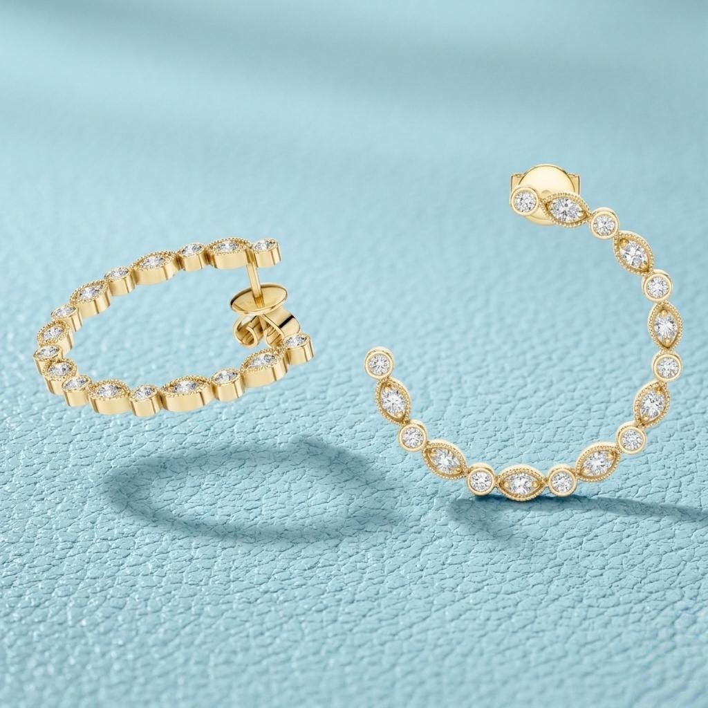 Lab Grown Diamond Hoop Earring with Round Cut Diamond in shape of Marquise.