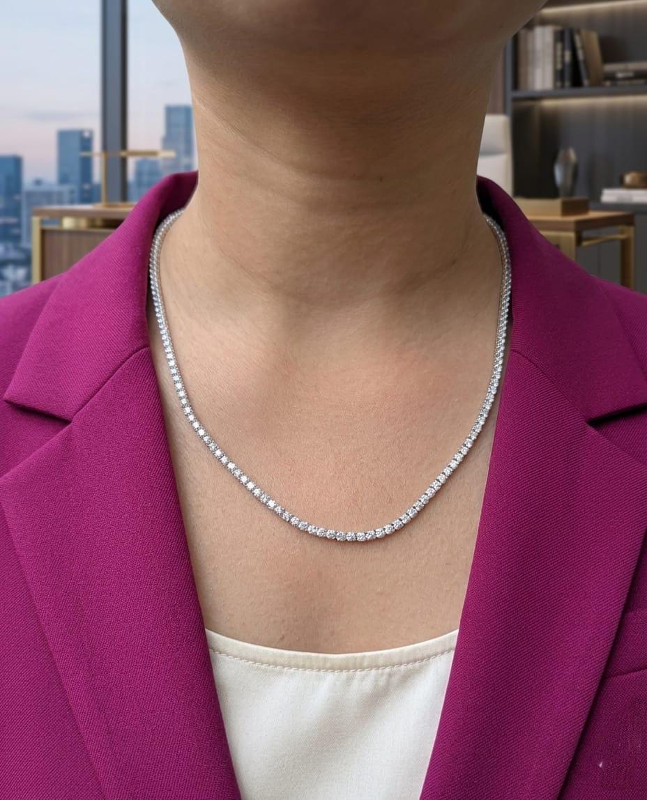 2.50 MM Size Lab Grown Diamond Tennis Necklace 14K Solid Gold
